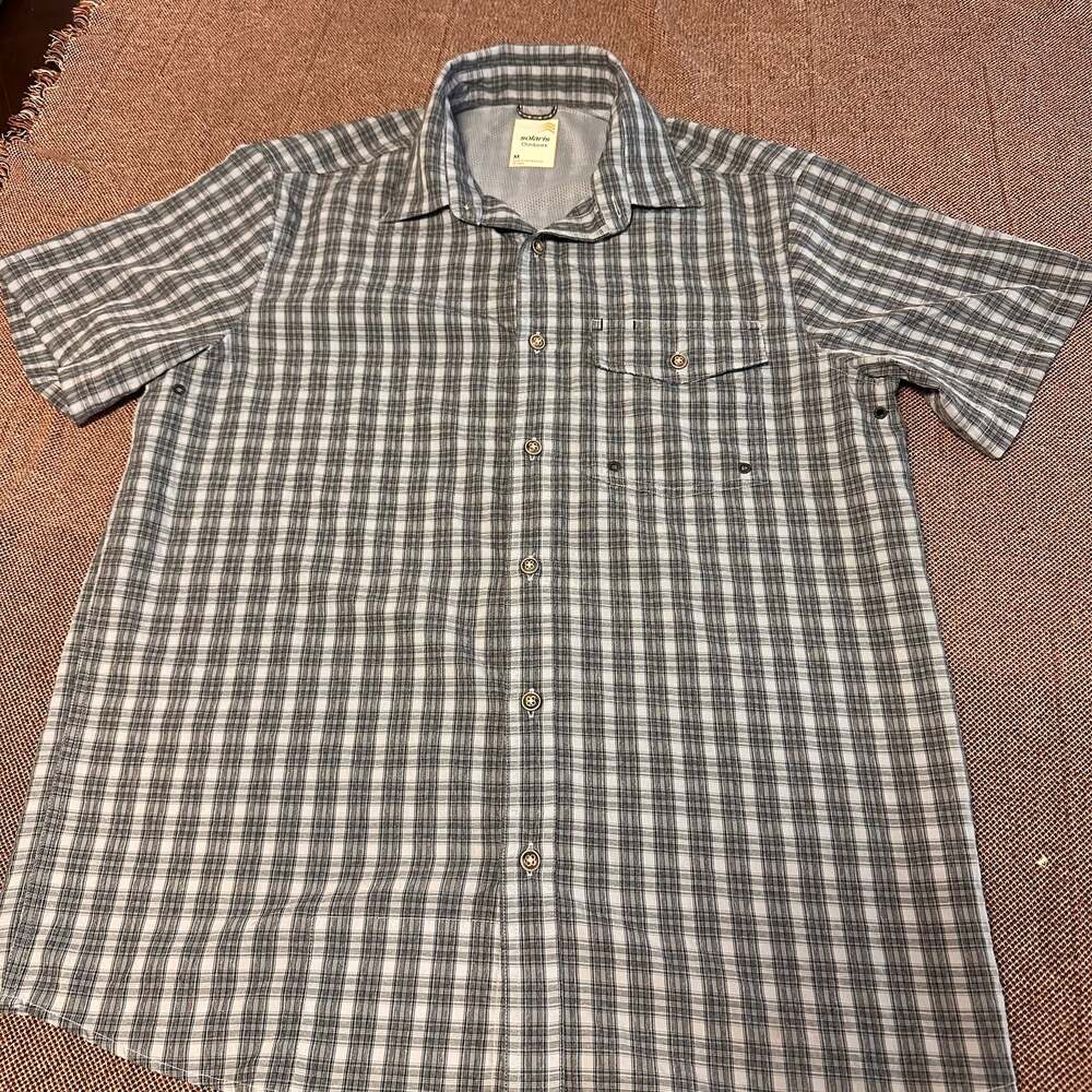 Solaris Outdoors Gray/blue Plaid Button Up Shirt Mens Size M
